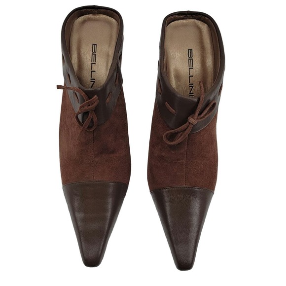 Bellini Thora Brown Leather Heeled Mules 7.5 New - Picture 4 of 11